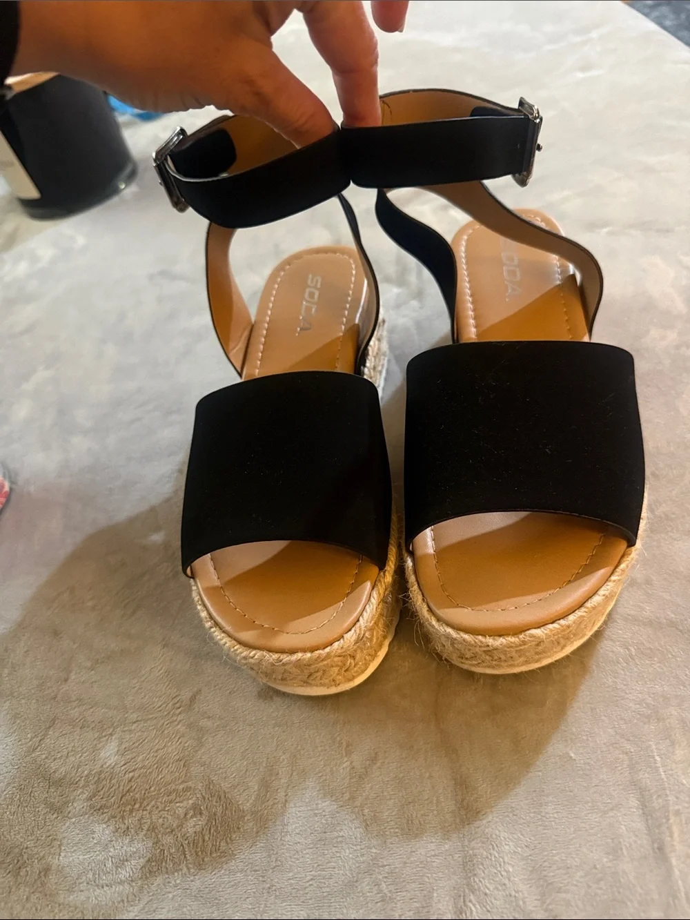 Soda Black Espadrille Platform Sandals with Ankle Strap